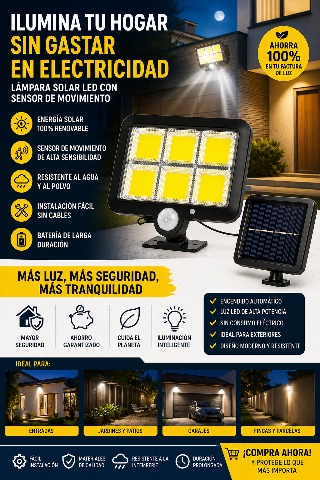 Lámpara solar con panel