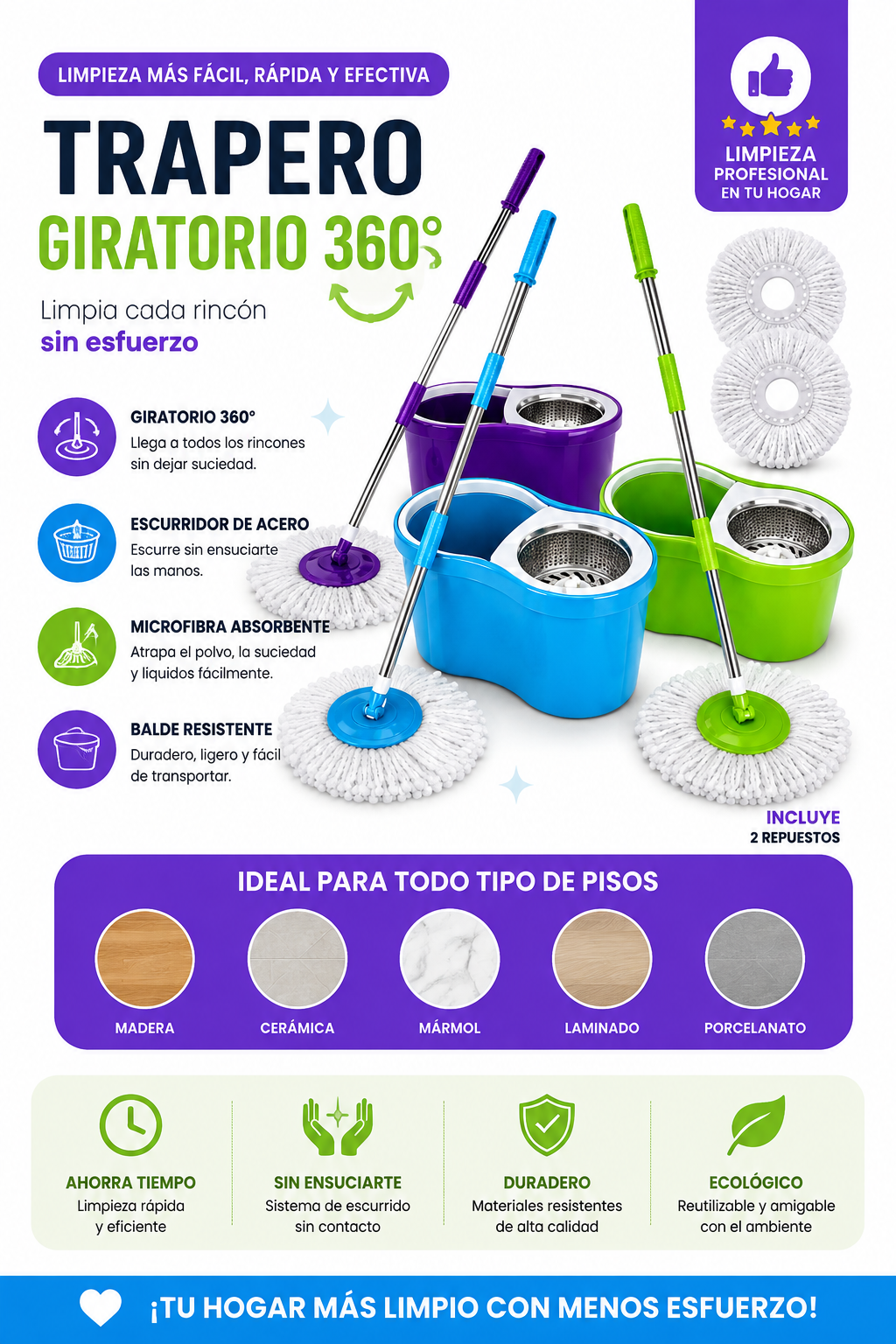 Trapero Giratorio 360° con valde escurridor